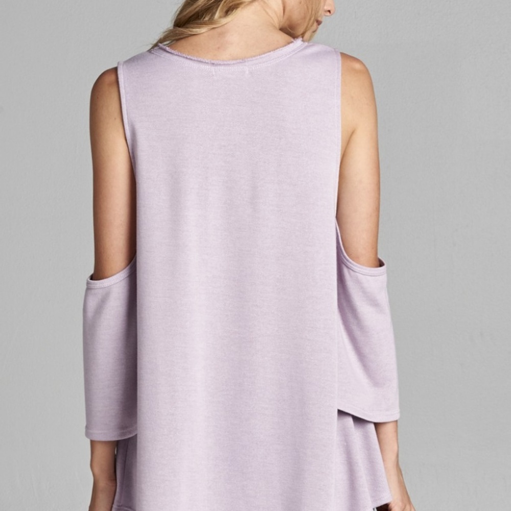 Women's Cutout Front Open Shoulder Tee - Lilac - Picture 3 of 3